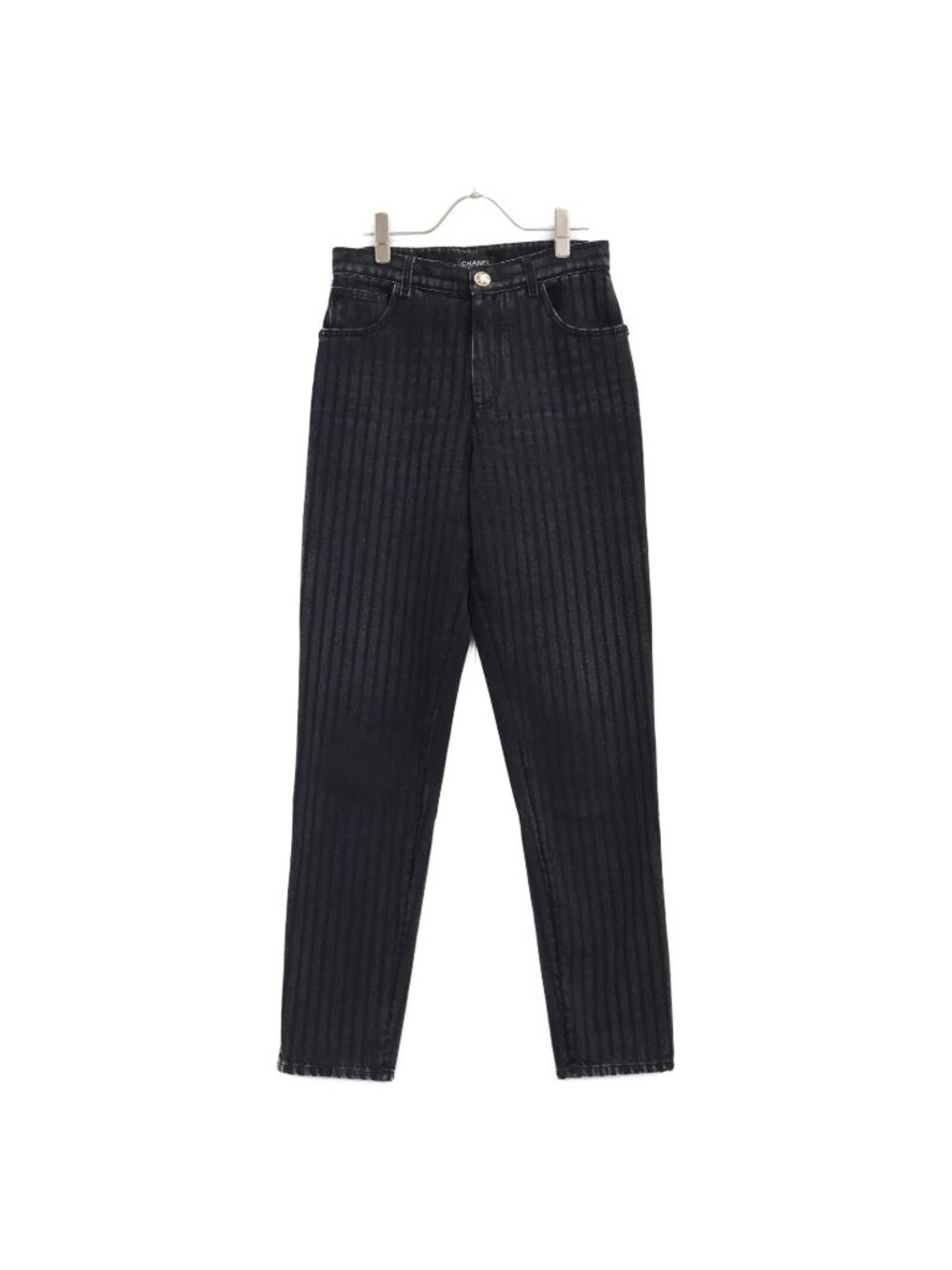 Chanel 20k Striped CC Logo Button Denim Pants 36